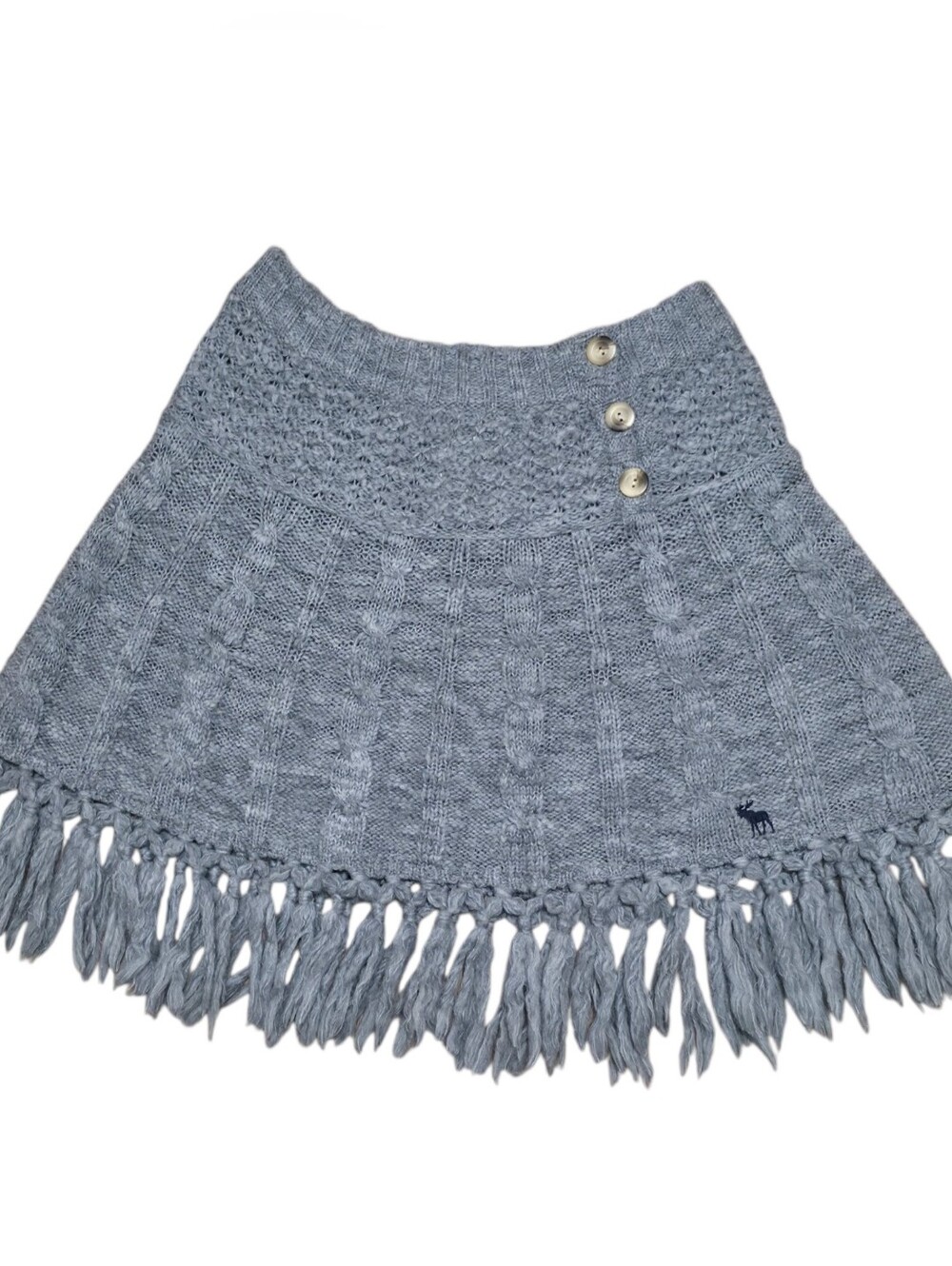 Abercrombie vintage grey knit wool blend fringe poncho with button detail